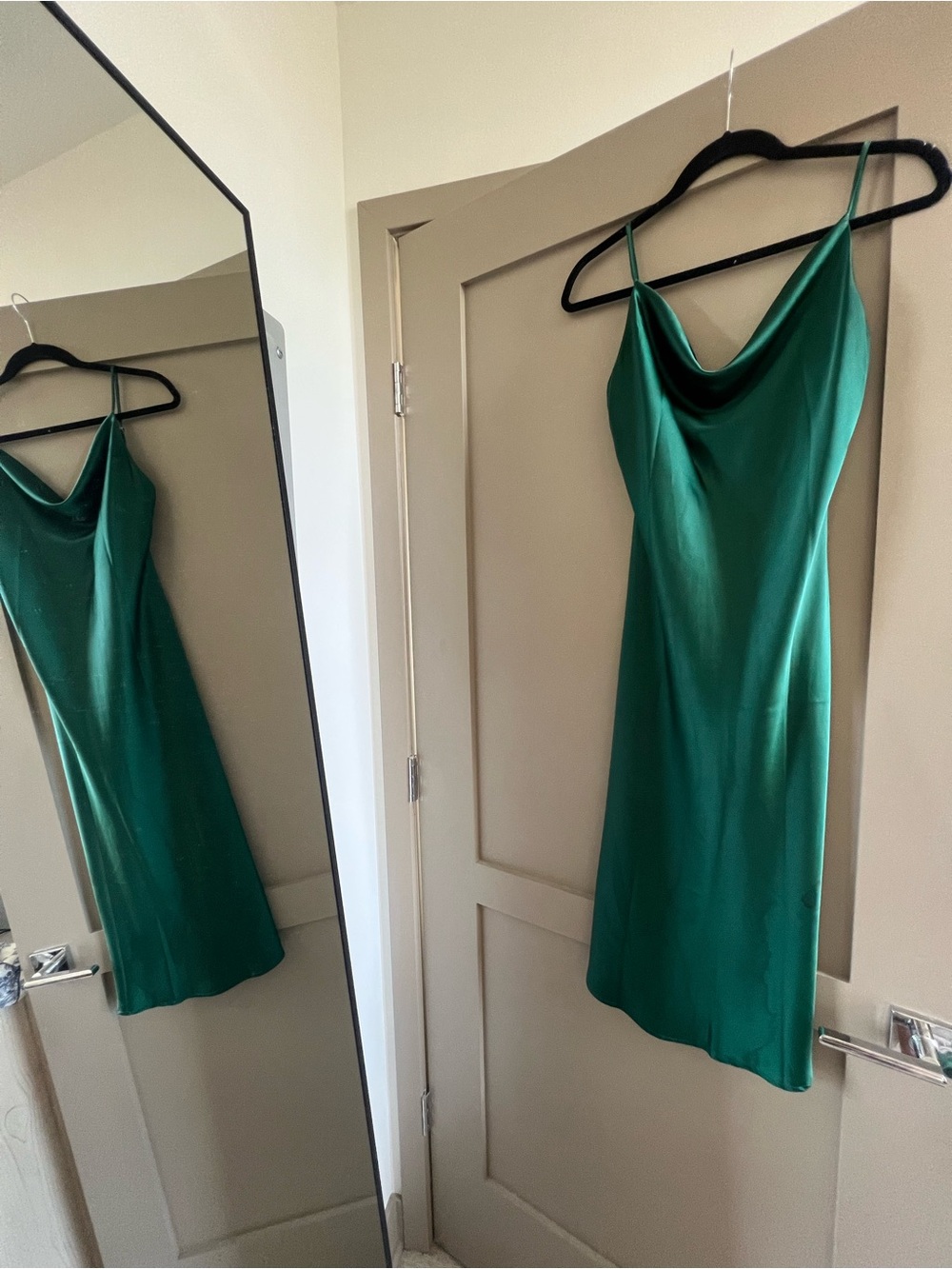 Emerald Green Cowl Neck Midi Slip Dress